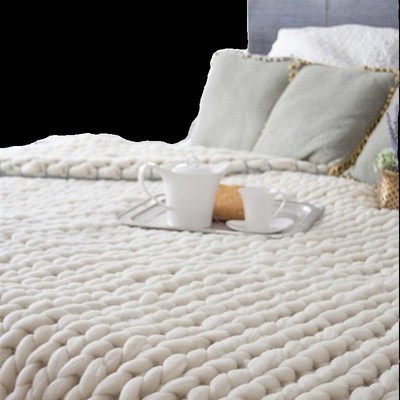 冰岛超粗毛线手工成品毯子编织diy毛毯沙发针织盖毯摄影道具北欧