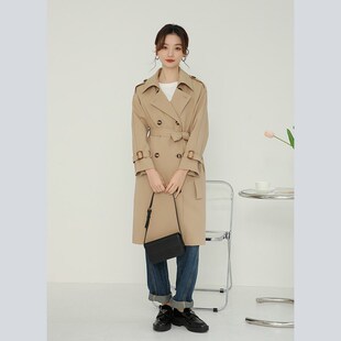 奈格薇儿小个子英伦风衣外套女春秋2024新款气质双排扣中长款大衣