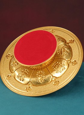 慧宝纯黄铜供盘家用八吉祥藏式曼扎托盘果盘八宝贡盘底盘桌面摆件