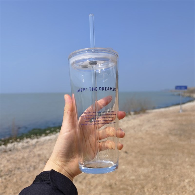 大容量吸管杯订制印字玻璃杯定制水杯印logo广告杯礼品杯定做茶杯