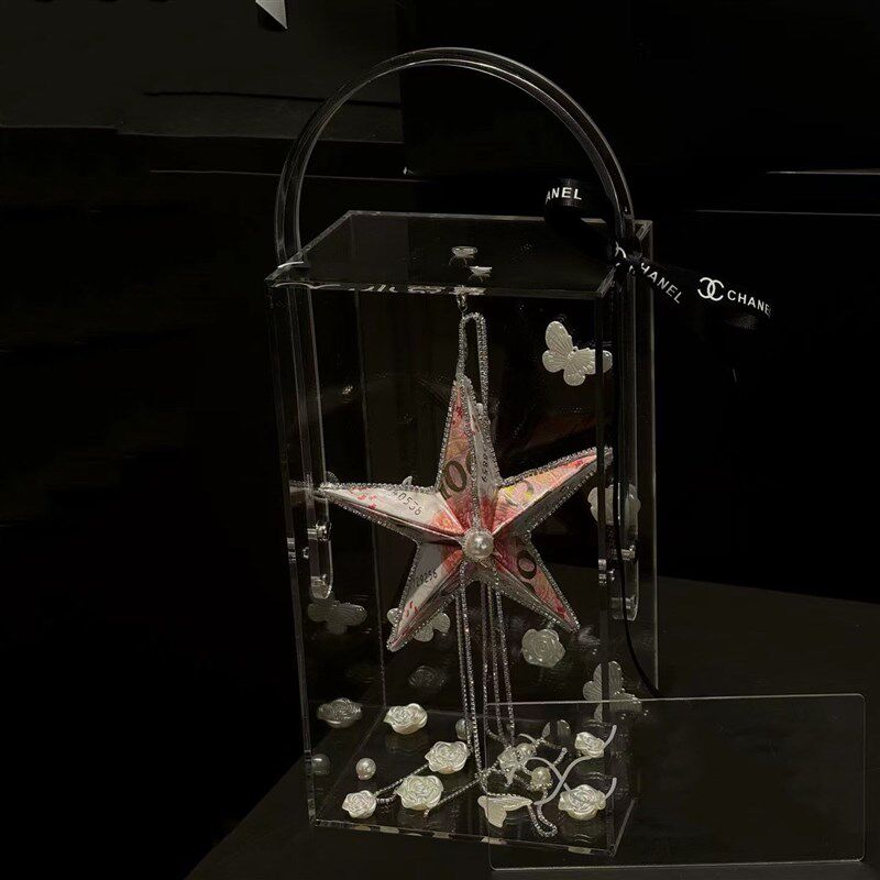 亚克力花盒圣诞节情人节手提花盒插花有钱花花盒插花礼盒包装花盒