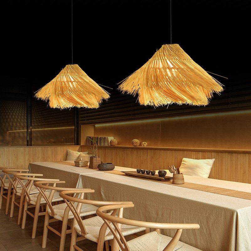 藤艺侘寂风吊灯民宿餐厅餐饮服装店藤编设计师装饰灯复古茅草灯罩,家装灯饰光源,LOFT/复式住宅/楼梯吊灯,淘宝优惠券,粉丝福利购,淘宝优惠卷