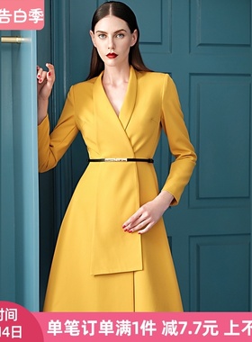 主持人正装女黄色连衣裙ol职业装西装裙高级质感高端名媛气质礼服