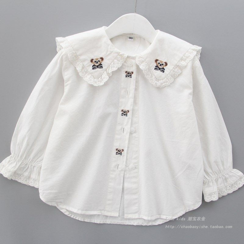 女童衬衫秋季新款儿童装洋气娃娃领花边白色纯棉衬衣宝宝春秋上衣,童装/婴儿装/亲子装,衬衫,淘宝优惠券,粉丝福利购,淘宝优惠卷