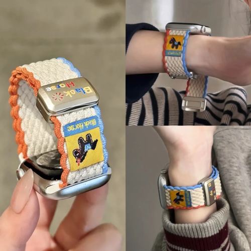 适用iwatchs12手表小马编织磁吸