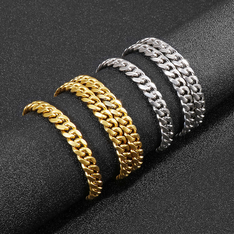 日韩时尚嘻哈风8mm钛钢链条套装男款饰品潮流古巴链厂家货源批发