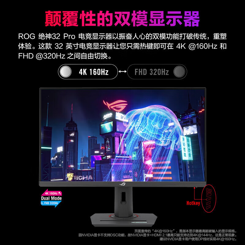 ROG XG32UCG绝神Pro 32寸双模4k160hz/1k320hz液晶显示器电脑屏幕
