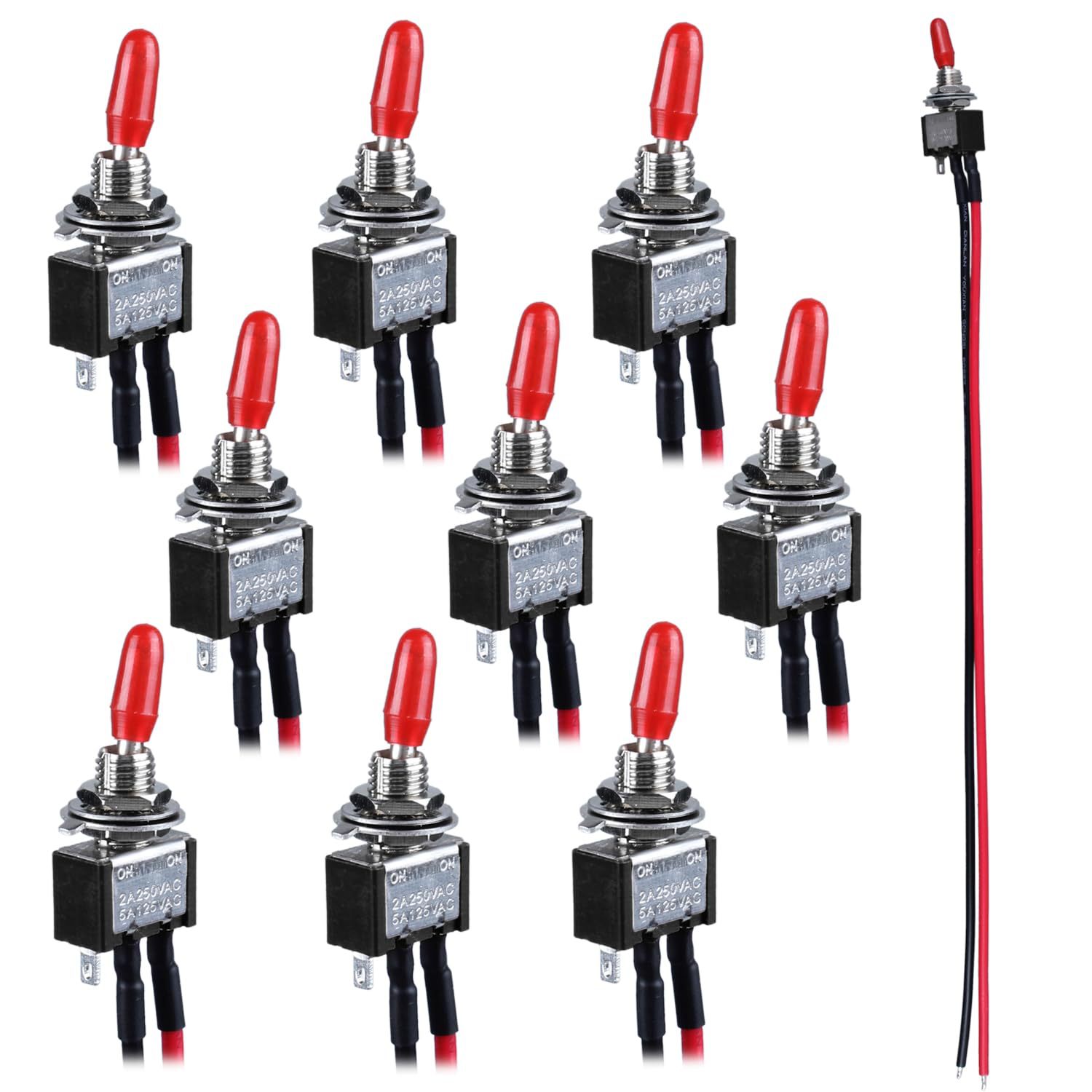 DMWD 10 个迷你锁闭开关开关开\/关SPST 3 针 2 个位置带预焊电线