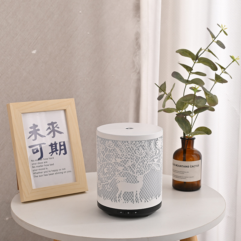 创意氛围铁艺香薰机LED台灯加湿器七彩台灯书房卧室床头小夜灯