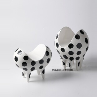 现代简约波点黑陶瓷花瓶售楼中心样板间干花花器软装家居饰品摆件