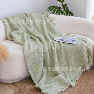 简约慵懒素色肌理休闲装饰毯薄荷绿沙发毯办公室午睡盖毯装饰毯子