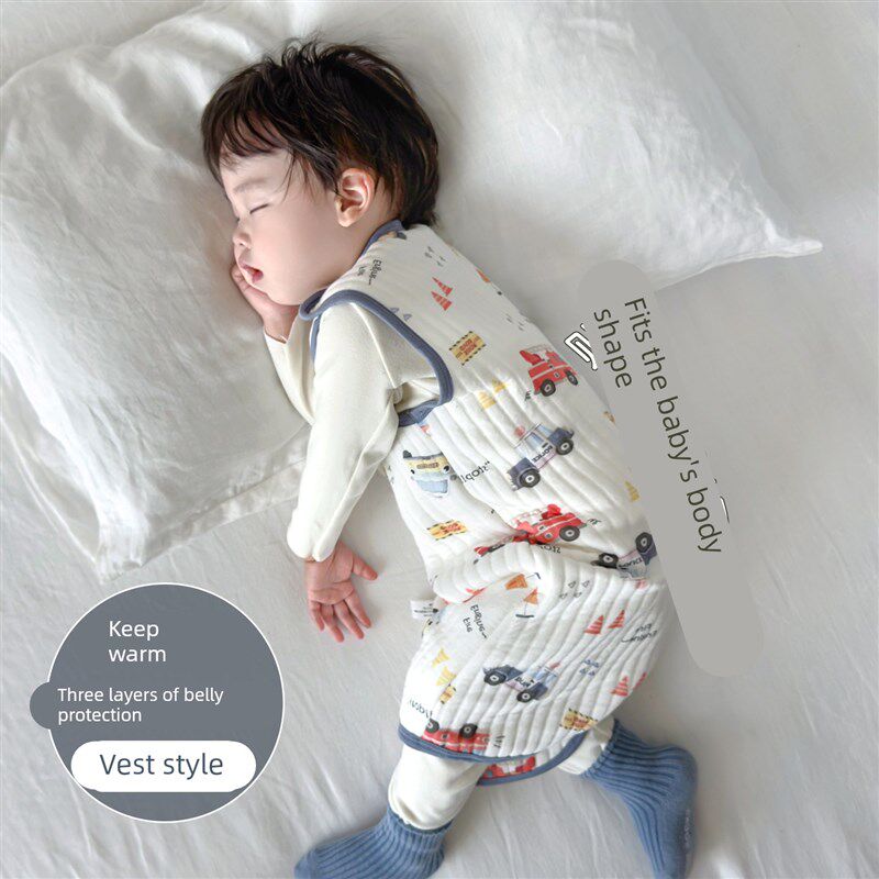 儿童睡袋秋冬款i背心式马甲宝宝睡衣纯棉男童无袖夹棉防踢被子神