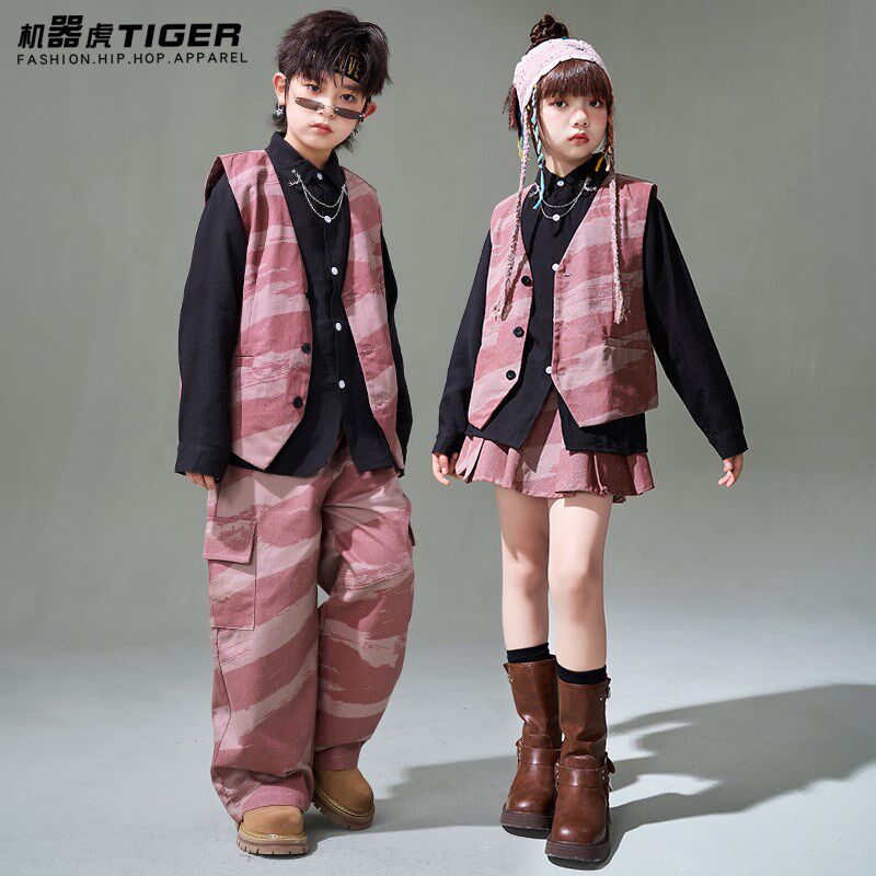 儿童嘻哈街c舞潮服女童爵士舞t台走秀表演服男童hiphop架子鼓套装