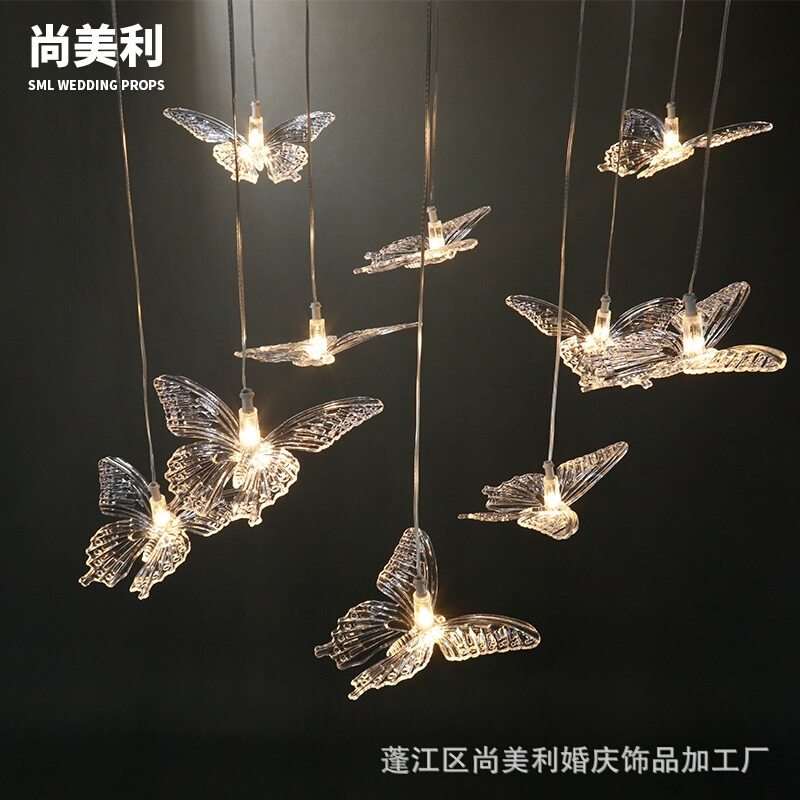 新款婚庆亚克力蝴蝶吊灯婚礼堂商场橱窗吊顶装饰室内场地布置道具
