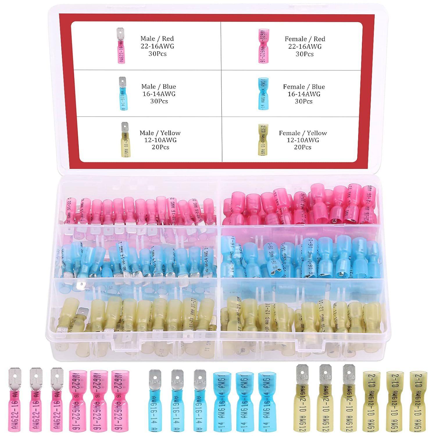 Hilitchi 160 件防水热收缩母公铲形连接器全绝缘端子电线压接连,家庭/个人清洁工具,厨卫防水贴/条,淘宝优惠券,粉丝福利购,淘宝优惠卷