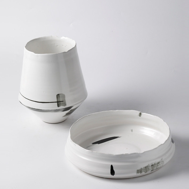 新中式手绘陶瓷花瓶家居样板间大号茶几桌面果盘民宿软装饰品摆件