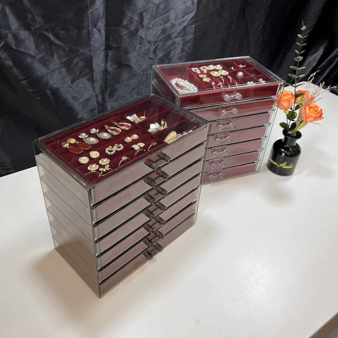 首饰盒多层亚克力耳环耳钉项链手镯收纳盒家用多格分类珠宝整理盒