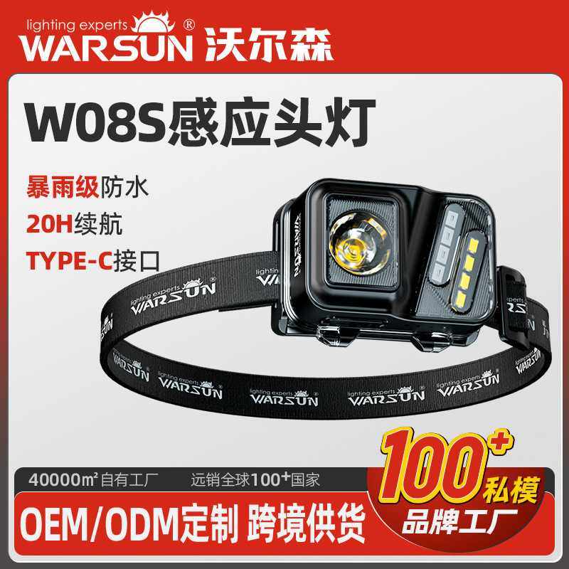 沃尔森w08s头灯钓鱼专用强光充电超亮户外登山夜钓头戴式续航