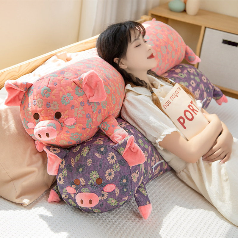 大号花布猪猪玩偶睡觉抱枕女生长条牀上夹腿专用公V仔布娃娃可拆