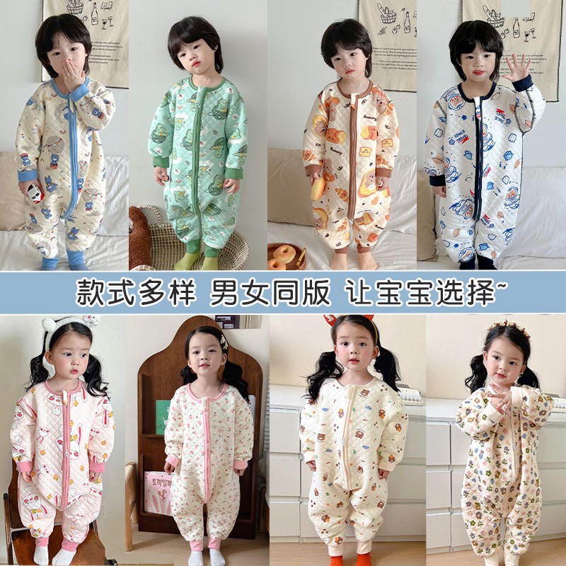 儿童连体睡衣秋冬款男宝宝春秋儿童家居服O防着凉秋季婴儿睡袋