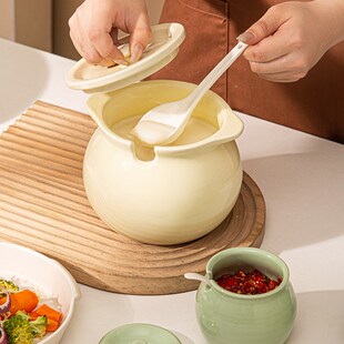 陶瓷猪油罐家用耐高温带盖t荤油罐子厨房装调味的容器辣椒油专用