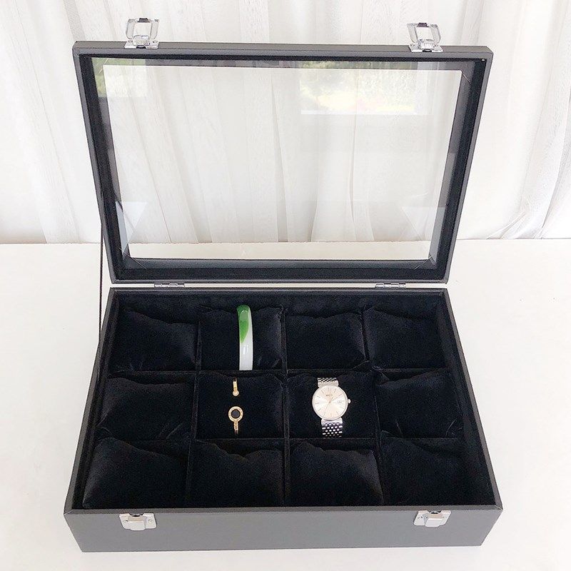 简约透明玻璃带盖手表收纳盒子手镯展示J架家用大号海绵小枕头托