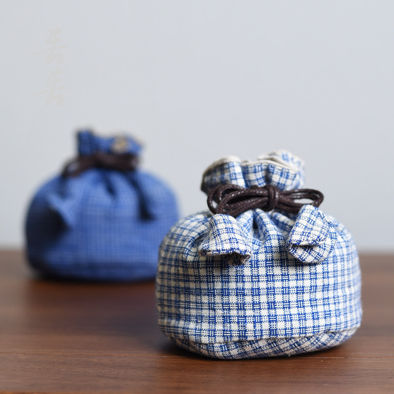 加厚夹棉老土布茶杯布袋粗u布主人杯抽绳束口便携包装袋子旅行收