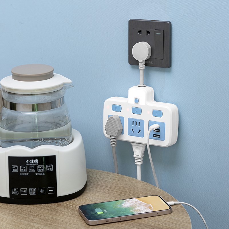 插座转换器面板多孔无线插板独立开关H带usb夜灯插排拖接线板