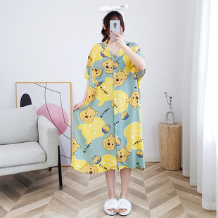 大码 喂奶睡衣棉绸孕E妇长裙家居服胖妹妹女200斤 哺乳睡裙夏季 薄款