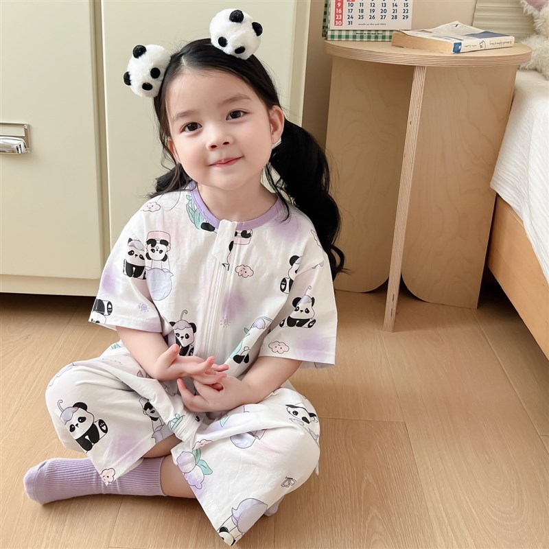 爱出汗宝宝专属h睡袋夏季短袖短裤薄款连体睡衣儿童萌趣防踢被