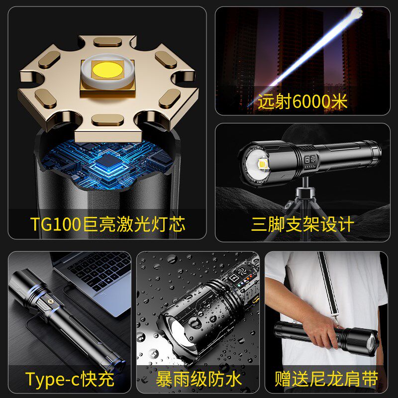 手电筒2025新款强光充电式超长续航大I容量超亮户外家用耐用大功