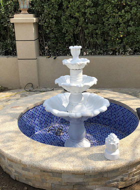 欧式三层婚庆流水喷泉装饰 庭院阳台鱼池 园林水景雕Z塑大型摆件