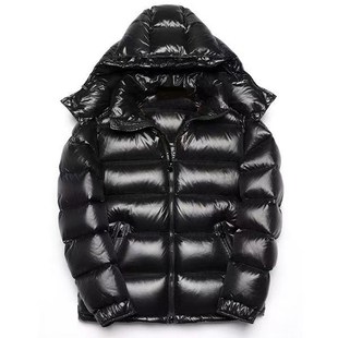 黑色羽绒服男士短款冬季加厚保暖白鸭绒亮面免洗小W个子连帽外套