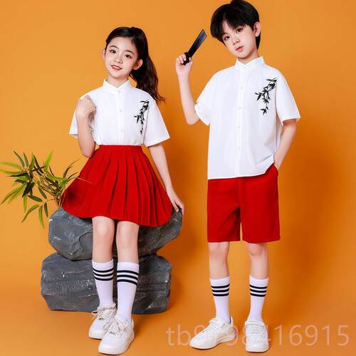 正品儿演服朗合唱服童国潮风套装男女运动会中出小学生诗歌诵演讲