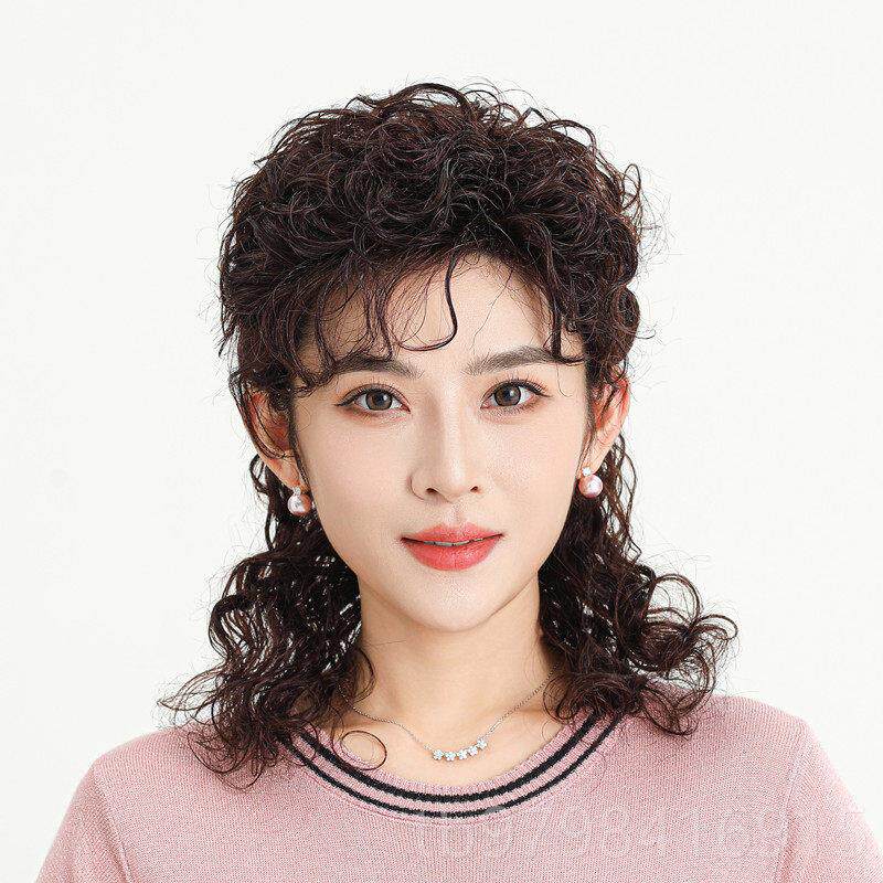 正品假发女长妈款中长卷发羊毛发卷中老年假发自然头套扎全妈真人