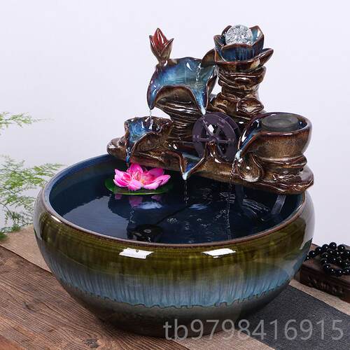 正品景德镇陶瓷缸家用水喷大泉碗莲睡莲盆客厅金鱼盆号乌流龟养鱼