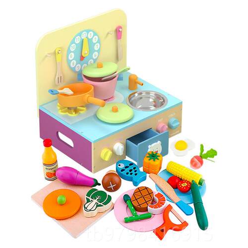 正品To孩yWoo儿厨童厨房玩具女宝彷真木制过家家宝具套装生日礼物