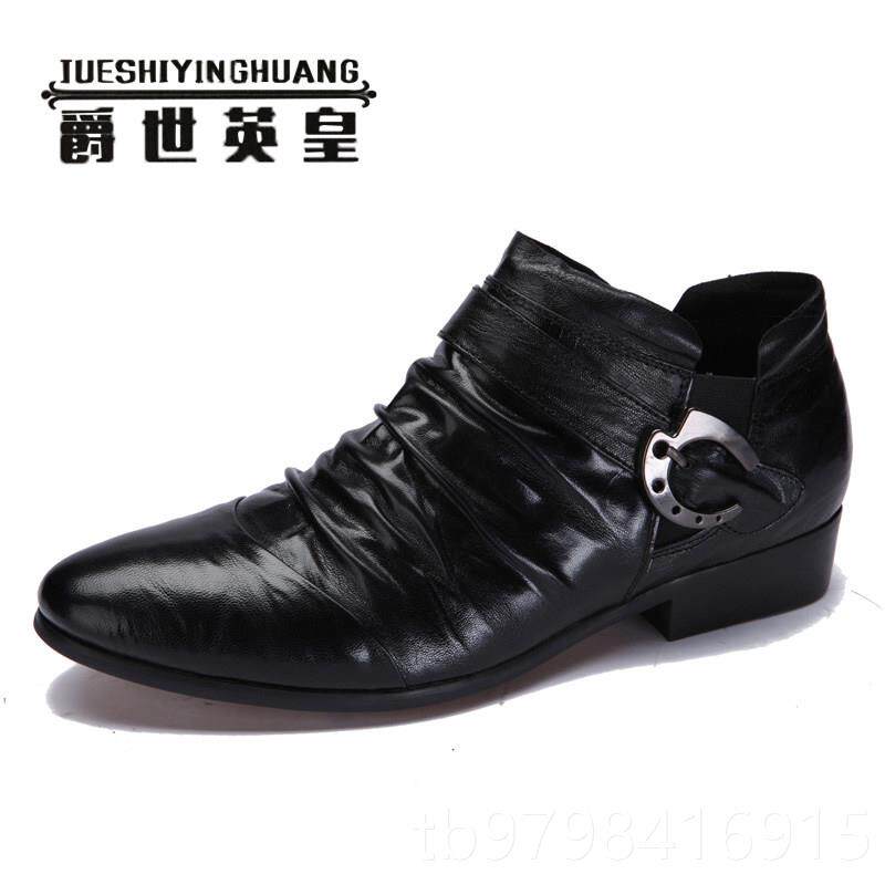 正品冬季新层皮男士英尖头皮鞋，时尚的第真二棉保暖发型师时髦的