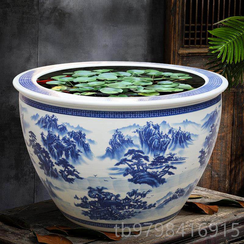 正品花景德镇陶鱼缸莲缸鱼睡莲缸碗瓷莲花龟缸书画缸大水箱盆