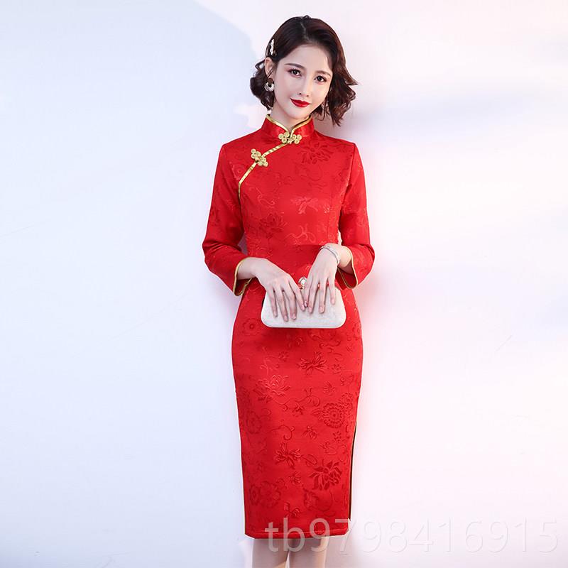 正品服礼仪服装女迎宾颁秀奖礼小姐服红色演出服大码走旗袍中国红图片