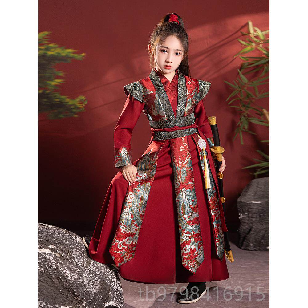 正品女童汉服古装武儿侠风装帅气花木兰唐春秋童将军飞鱼服风演出图片
