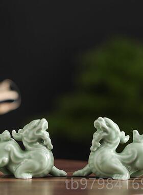 正品瓷貔貅招财摆件公母一家对聚财旺财陶居关玄办公室茶室桌面装