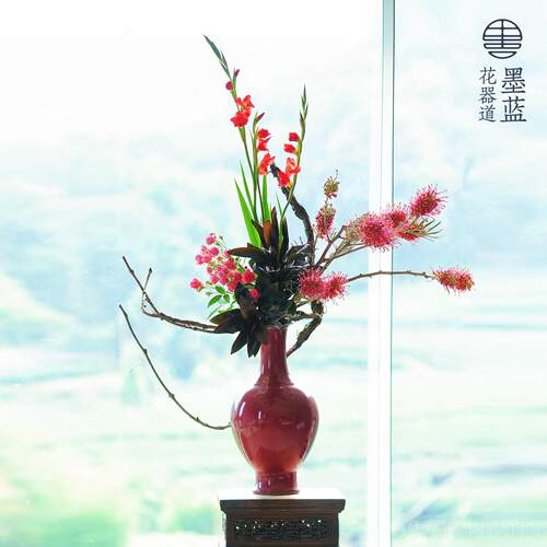 正品特大陶瓷红色花花瓶插摆件厅桌面装饰瓶美人瓶花客道插花净花