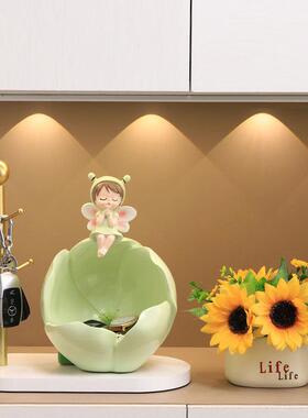 花仙子精灵进门玄关钥匙硬币收纳摆件仿真花客厅摆设电视柜装饰品