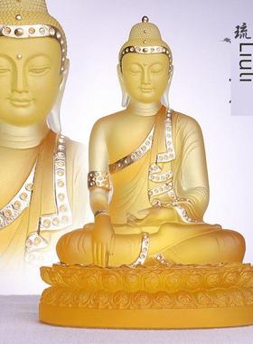 琉璃释迦牟尼佛像如来玉佛本尊造像家居供奉佛堂装饰摆件三宝佛