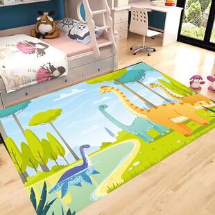 卡通可爱的小恐龙床边地毯儿童房卧室客厅咖啡桌垫可清洗和可切割