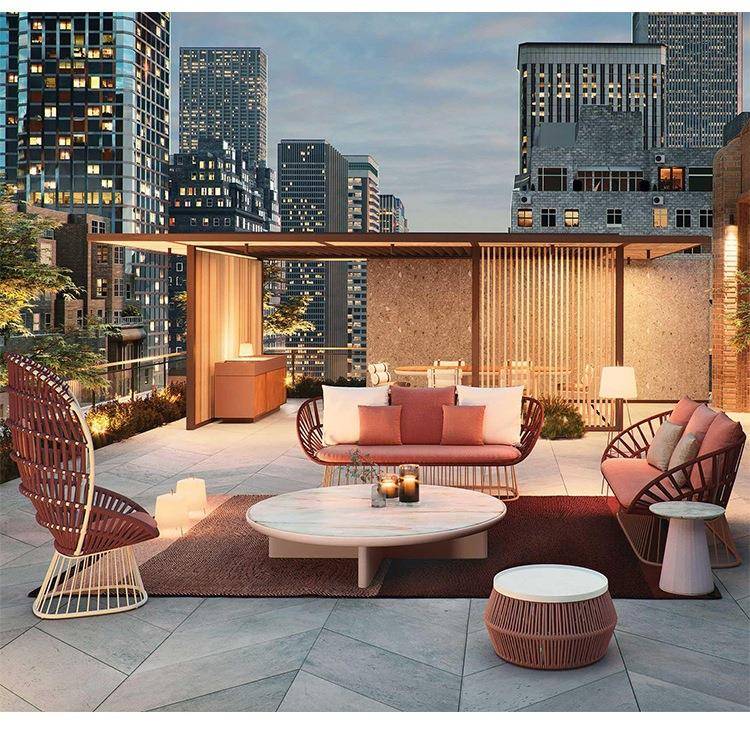 北欧户外庭院沙发简约设计师别墅酒店高背椅露天花园室外藤编家具