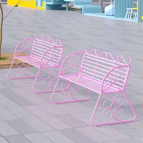 北欧室内外铁艺双人椅民宿庭院花园长条休闲椅户外公园靠背休息凳