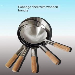 不锈钢水勺木柄钢柄水勺水勺水壳饲料勺大锅勺汤勺短柄菜壳特厚