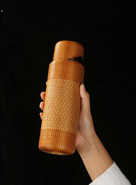 非遗竹编陶瓷内胆保温杯大容量保温壶便携显温水杯茶杯水瓶保温瓶
